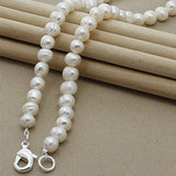 925 Silver 8MM Pearl Necklace Chain Women Jewelry