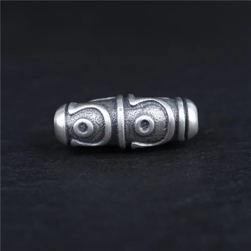 925 Silver 9 Eyes 2 eyes Dzi Beads Tibetan Loose Beads