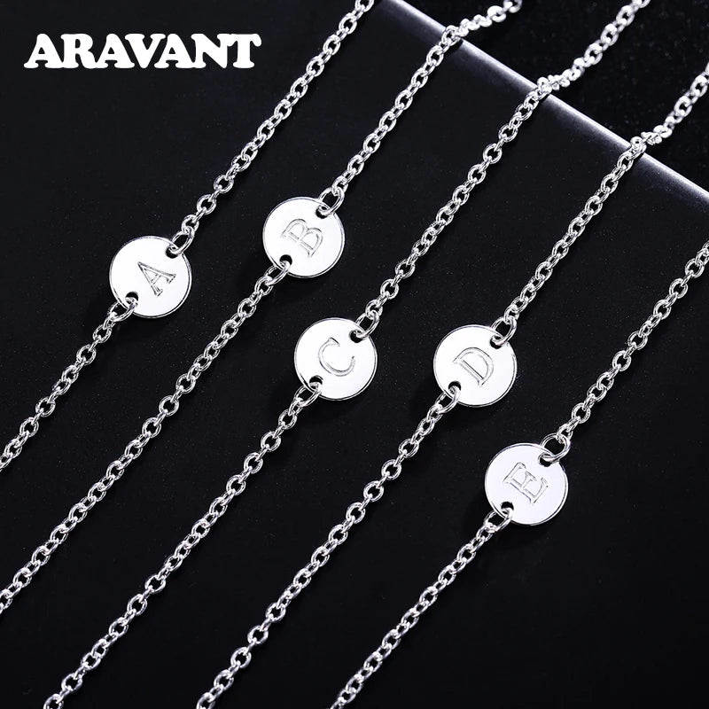 925 Silver A-Z Letter Bracelets&Bangles For Women Silver Chain Link Jewelry
