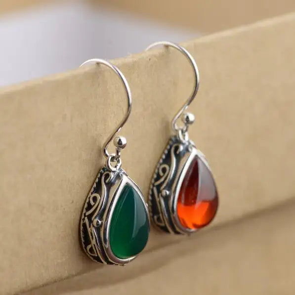 925 Silver Agate Women Earrings Charming Bohemia Style