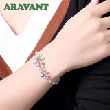 925 Silver Amethyst Flowers Bracelets Chain For Women