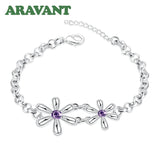 925 Silver Amethyst Flowers Bracelets Chain For Women