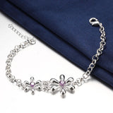 925 Silver Amethyst Flowers Bracelets Chain For Women