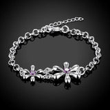 925 Silver Amethyst Flowers Bracelets Chain For Women