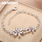 925 Silver Amethyst Flowers Bracelets Chain For Women