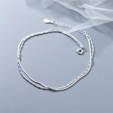 925 Silver Double Layer Anklet Chain Bracelet Bead Adjustable