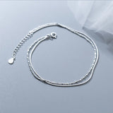 925 Silver Double Layer Anklet Chain Bracelet Bead Adjustable