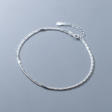 925 Silver Double Layer Anklet Chain Bracelet Bead Adjustable