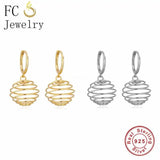 925 Silver 18k Plate Spiral Hollow Lantern Ball Spring Hoop Earrings