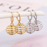 925 Silver 18k Plate Spiral Hollow Lantern Ball Spring Hoop Earrings