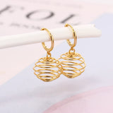925 Silver 18k Plate Spiral Hollow Lantern Ball Spring Hoop Earrings