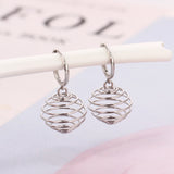 925 Silver 18k Plate Spiral Hollow Lantern Ball Spring Hoop Earrings