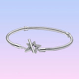 925 Silver Asymmetric Star T-bar Snake Chain Bracelet for Women