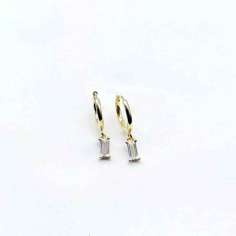 925 Silver Baguette Zircon Earrings for Women