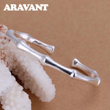 925 Silver Bamboo Open Cuff Bracelet for Women