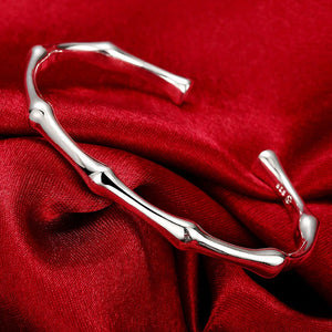 925 Silver Open Bangle Bracelet Bamboo Joint Charm Jewelry