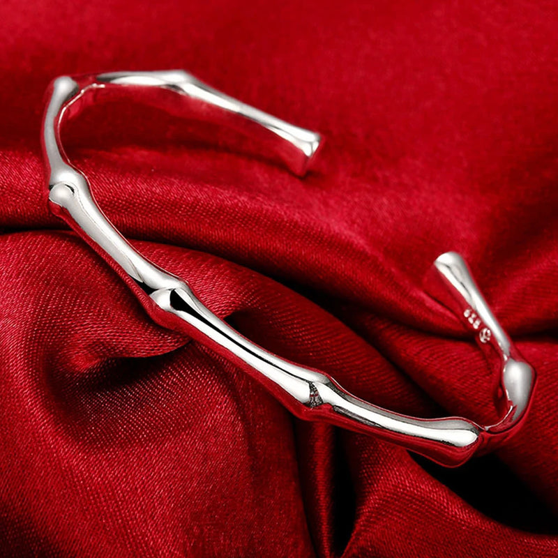 925 Silver Open Bangle Bracelet Bamboo Joint Charm Jewelry