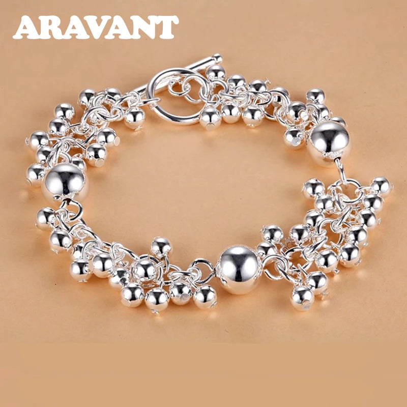 925 Silver Bead Bracelet Women's Jewelry