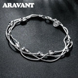925 Silver Bead Charm Bracelet Women's Jewelry