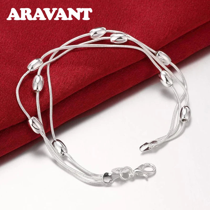 925 Silver Bead Charm Bracelet Women's Jewelry