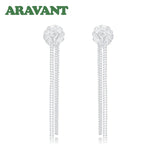 925 Silver Tassel Rose Flowers Dangle Earrings