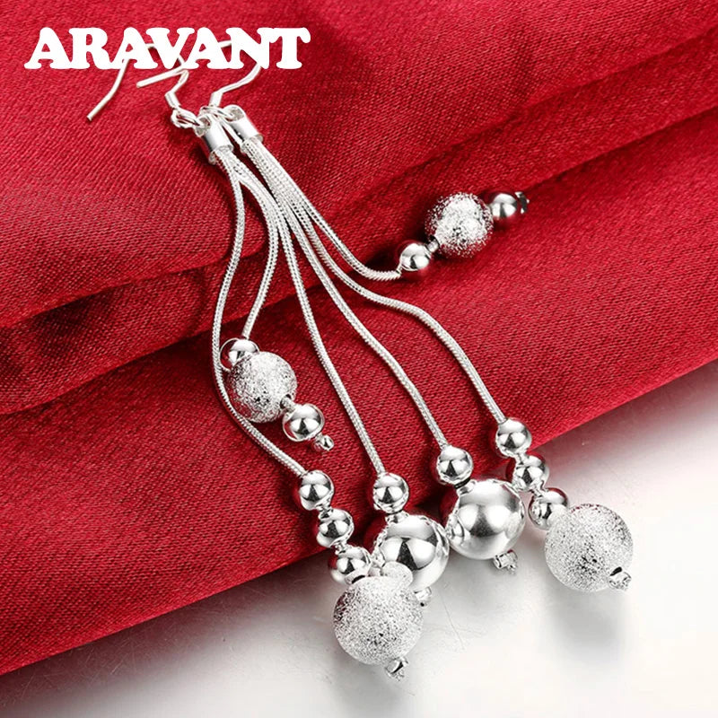 925 Silver Bead Long Drop Earrings Christmas
