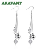 925 Silver Bead Long Drop Earrings Christmas