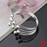 925 Silver Bead Open Cuff Bracelet Bangle For Women Men