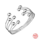 925 Silver Bead Open Cuff Bracelet Bangle For Women Men
