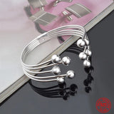 925 Silver Bead Open Cuff Bracelet Bangle For Women Men
