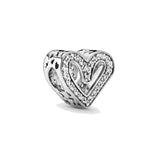 925 Silver Beaded Charm Metallic Pink Heart Charm