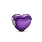 925 Silver Beaded Charm Metallic Pink Heart Charm