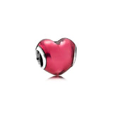 925 Silver Beaded Charm Metallic Pink Heart Charm