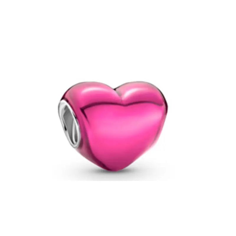 925 Silver Beaded Charm Metallic Pink Heart Charm