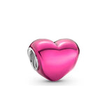 925 Silver Beaded Charm Metallic Pink Heart Charm