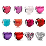 925 Silver Beaded Charm Metallic Pink Heart Charm