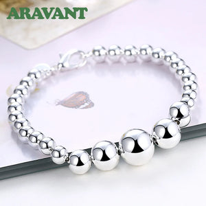 925 Silver Beads Chain Bracelets Jewelry for Women Men