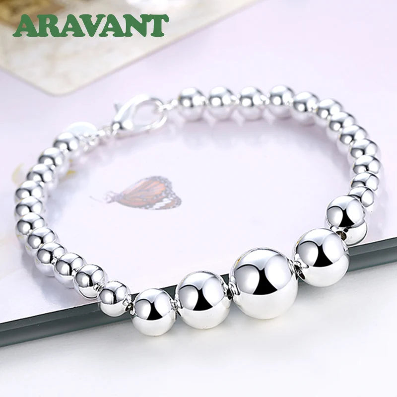 925 Silver Beads Chain Bracelets Jewelry for Women Men