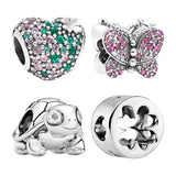 925 Silver Beads Charms DIY Bracelets Four Leaf Clover Flower Butterfly