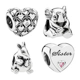 925 Silver Beads Charms Family Sisters Hearts Elephant Koala