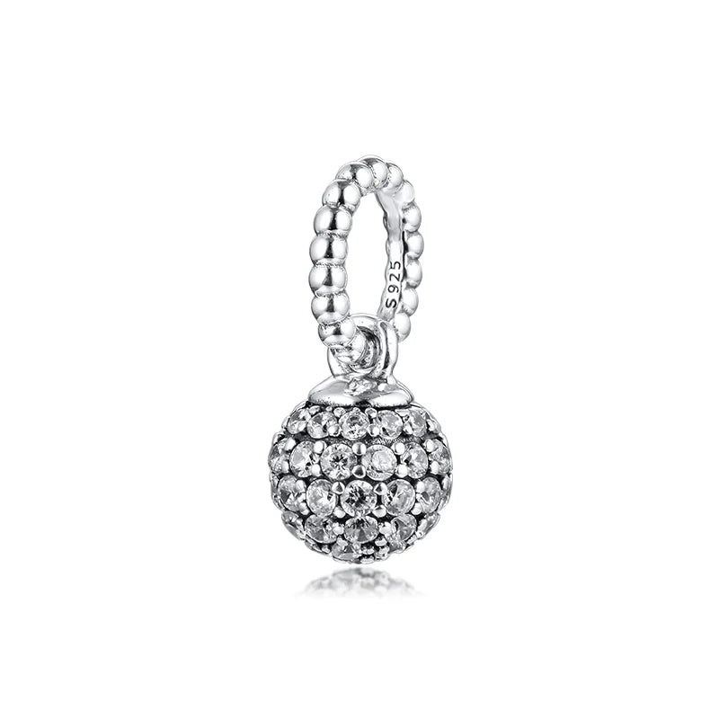 925 Silver Beads Pave Ball Pendant DIY Jewelry Making Fits European Bracelets