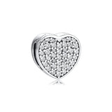 925 Silver Heart Clip Charm Beads DIY Jewelry Making Fits Bracelets