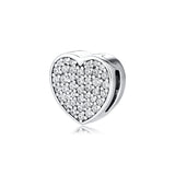 925 Silver Heart Clip Charm Beads DIY Jewelry Making Fits Bracelets