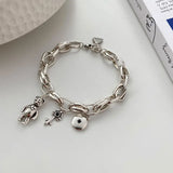 925 Silver Bear Key Pendant Bracelet Vintage Punk Round Geometry Pendant