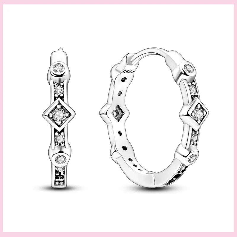 925 Silver Colorful Zircon Rainbow Double Hoop Earrings