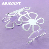 925 Silver Big Flower Open Bracelet Bangles for Women
