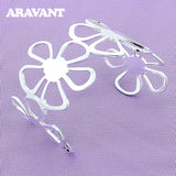 925 Silver Big Flower Open Bracelet Bangles for Women