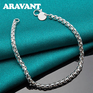 925 Silver Box Chain Charm Bracelet Women Jewelry
