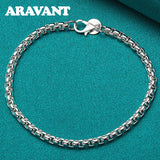 925 Silver Box Chain Charm Bracelet Women Jewelry