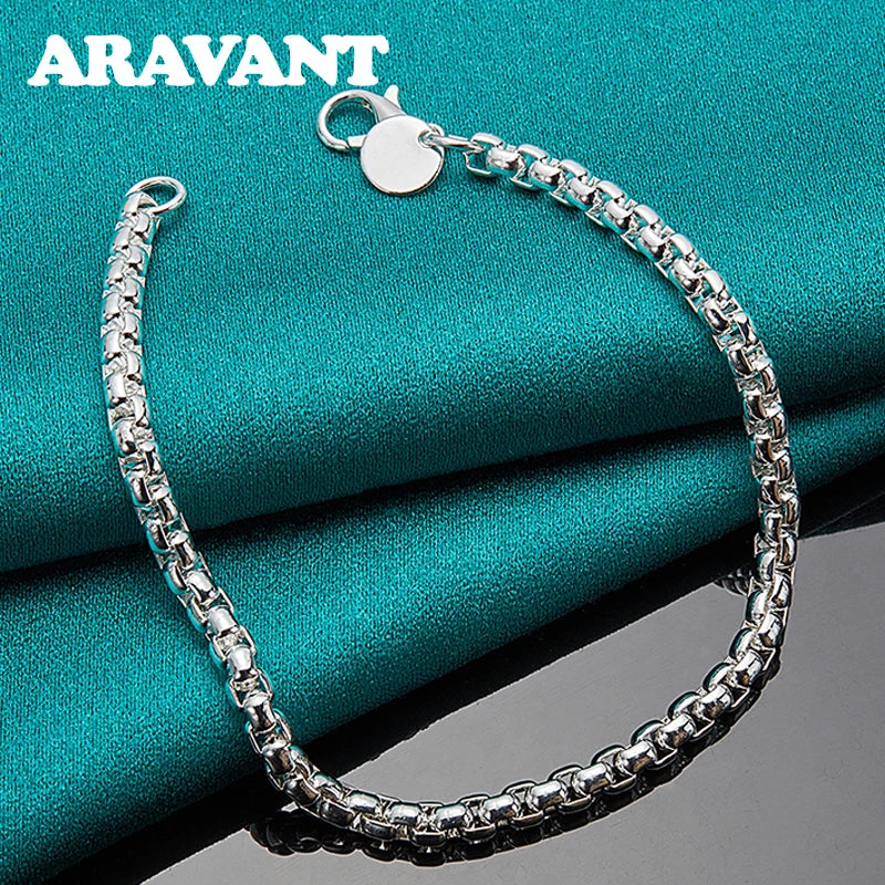 925 Silver Box Chain Charm Bracelet Women Jewelry